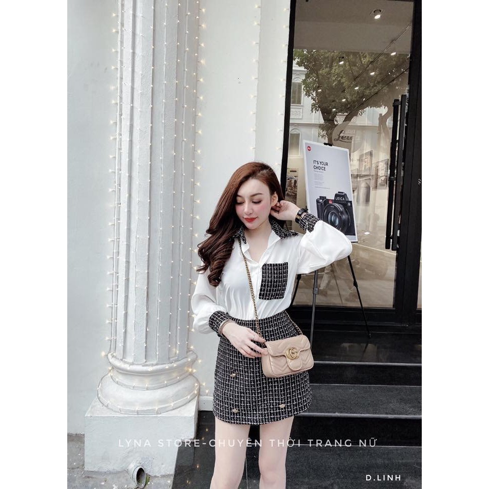 SET BỘ SƠ MI MIX CHÂN VÁY KẺ sang chảnh