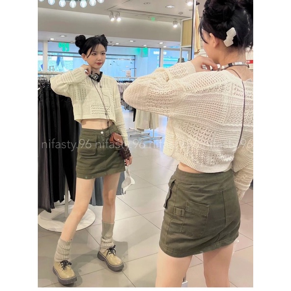 *kèm ảnh thật* Chân váy kaki nữ màu xanh vintage kiểu dáng đẹp