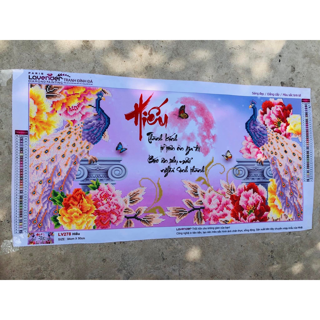 Tranh đính đá chữ hiếu KT:94x50cm. Tranh gắn đá tự làm.