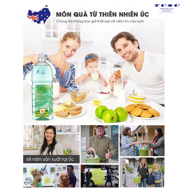 Nước rửa chén cao cấp Earth Choice chiếc xuất lô hội / Aloe Fresh không hại da tay 1 lít - Nhập khẩu chính hãng từ ÚC