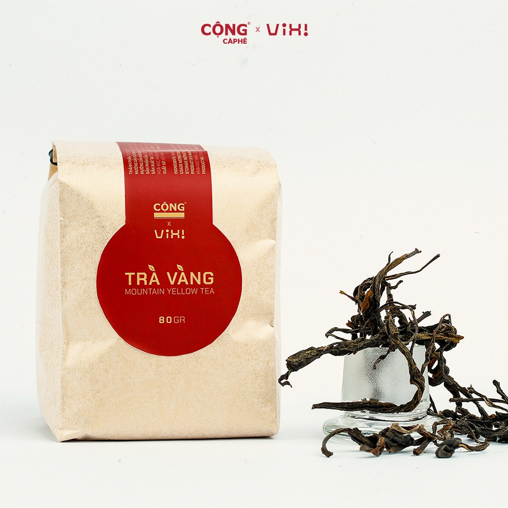 Trà vàng cổ thụ Cộng Cà Phê x ViXi 80 gram kèm 1 tép cafe túi nhúng 8 gram