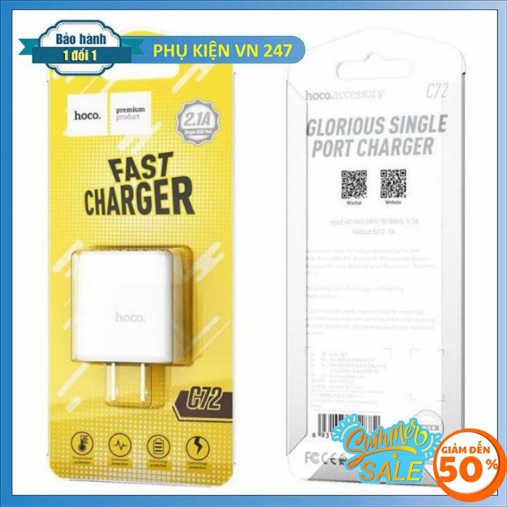 Củ Sạc Nhanh Hoco C72 2.1A - Ổn Định Dòng Điện - Tương Thích Mọi Thiết Bị
