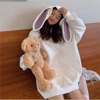 Áo Hoodie DONKEY Oversize Nữ - Áo nỉ CHÚ LỪA đáng yêu dáng giấu quần dài tay màu TRẮNG | HỒNG Ulzzang