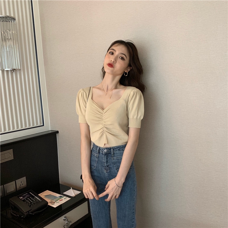 SUXI Áo kiểu tay phồng phong cách Hàn Quốc thanh lịch dành cho nữ