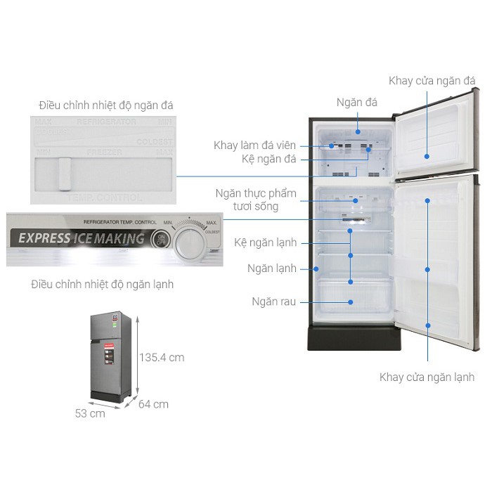 Tủ lạnh Sharp 165 lít Inverter SJ-X196E-DSS/SL