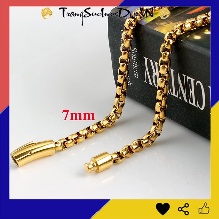 Dây chuyền nam inox 7ly khóa Vip mạ vàng siêu đẹp, bền màu, thể hiện đẳng cấp phái mạnh