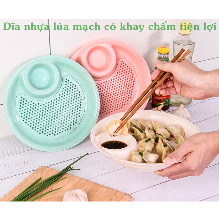 DĨA NHỰA LÚA MẠCH CÓ KHAY CHẤM TIỆN LỢI - ĐK 25cm