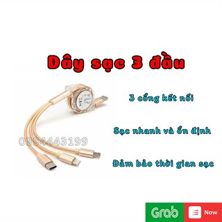 Dây cáp sạc có dây rút 3 đầu tiện lợi – Dây cáp sạc đa năng 3 đầu rút
