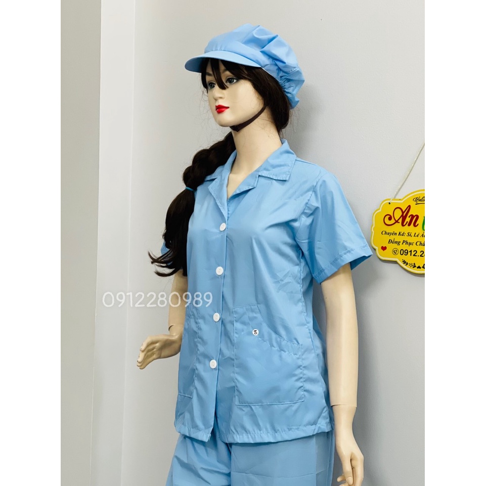 [Áo+Quần+Nón] Đồng Phục Thực Phẩm màu xanh ngắn tay _ Hình chụp thật