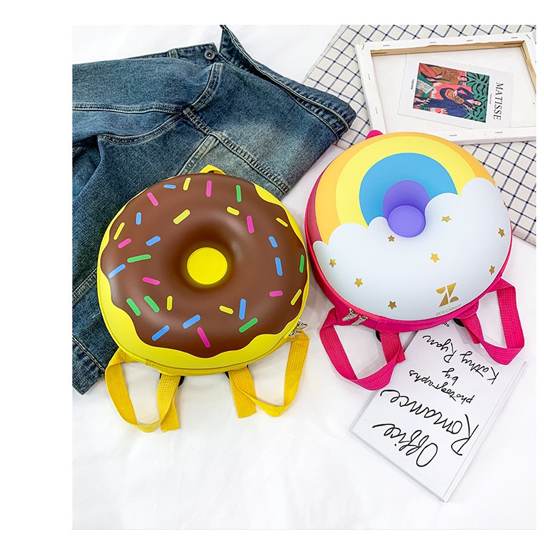 Balo đeo vai hình bánh donut cho trẻ nhỏ Ba Lô Hình Bánh Donut Màu Cầu Vồng Cho Trẻ Mẫu Giáo