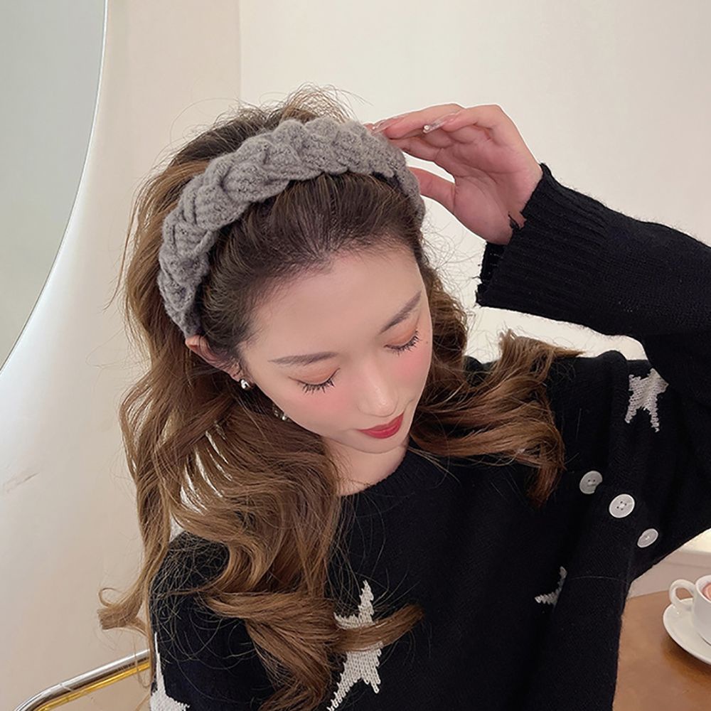 Băng đô cài tóc bằng len dệt màu trơn phong cách Hàn Quốc dễ thương thời trang cho nữ