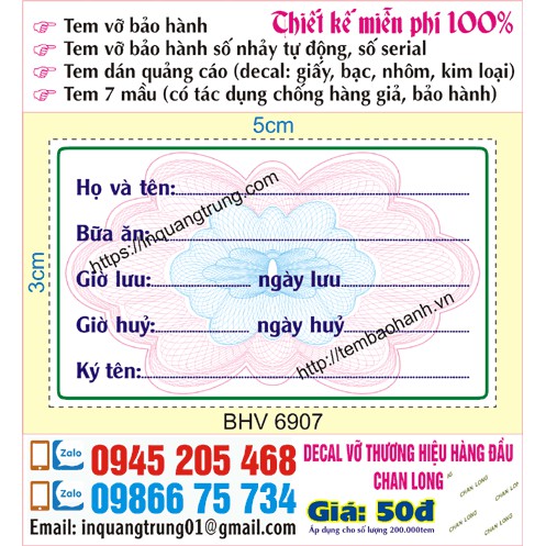 Tem lưu mẫu thức ăn Chuẩn Bộ Y Tế (3x15cm) 220K = 46 cái tem