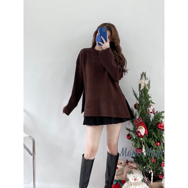 Áo len lông thỏ siêu mềm chất đẹp cổ tròn xẻ tà 2 bên Ảnh thật/ sẵn | BigBuy360 - bigbuy360.vn