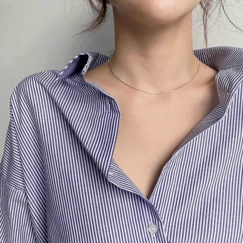 Áo sơ mi FONKEN tay phồng kẻ sọc phong cách Hàn Quốc cho nữ