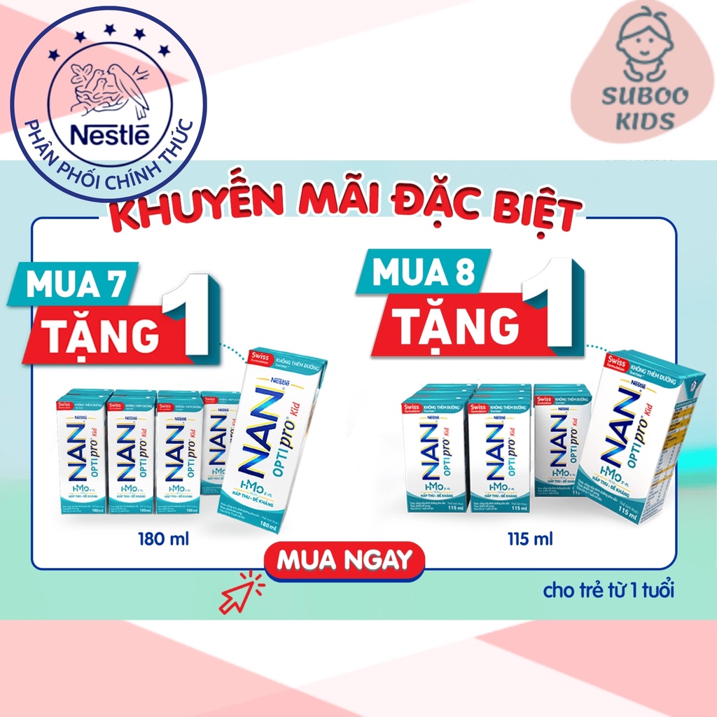 Sữa bột pha sẵn Nestle Nan Optipro Kid hộp 115ml (6 hộp) 180ml (4 hộp). Sữa pha sẵn dinh dưỡng cho bé