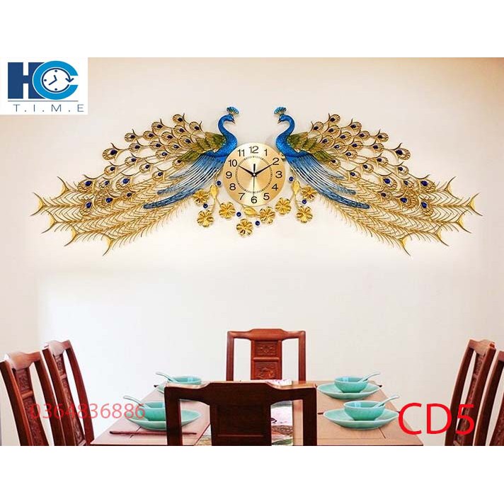 Đồng hồ treo tường trang trí Chim Công decor CD5 kích thước 160x70 cm