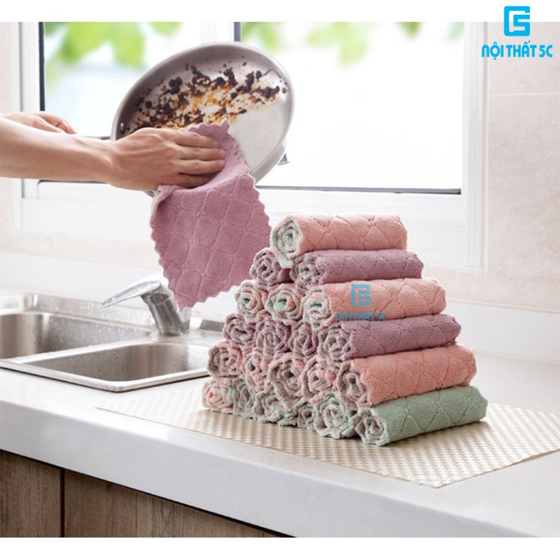 Khăn lau bát đĩa sợi Cotton thấm hút nước, khăn lau tay lau bếp đa năng dày dặn mềm mịn