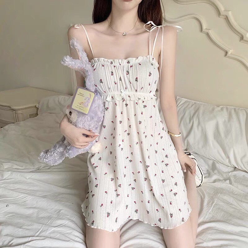 Váy Ngủ váy đi biển họa tiết hoa nhí 2 dây tiểu thư nhẹ nhàng