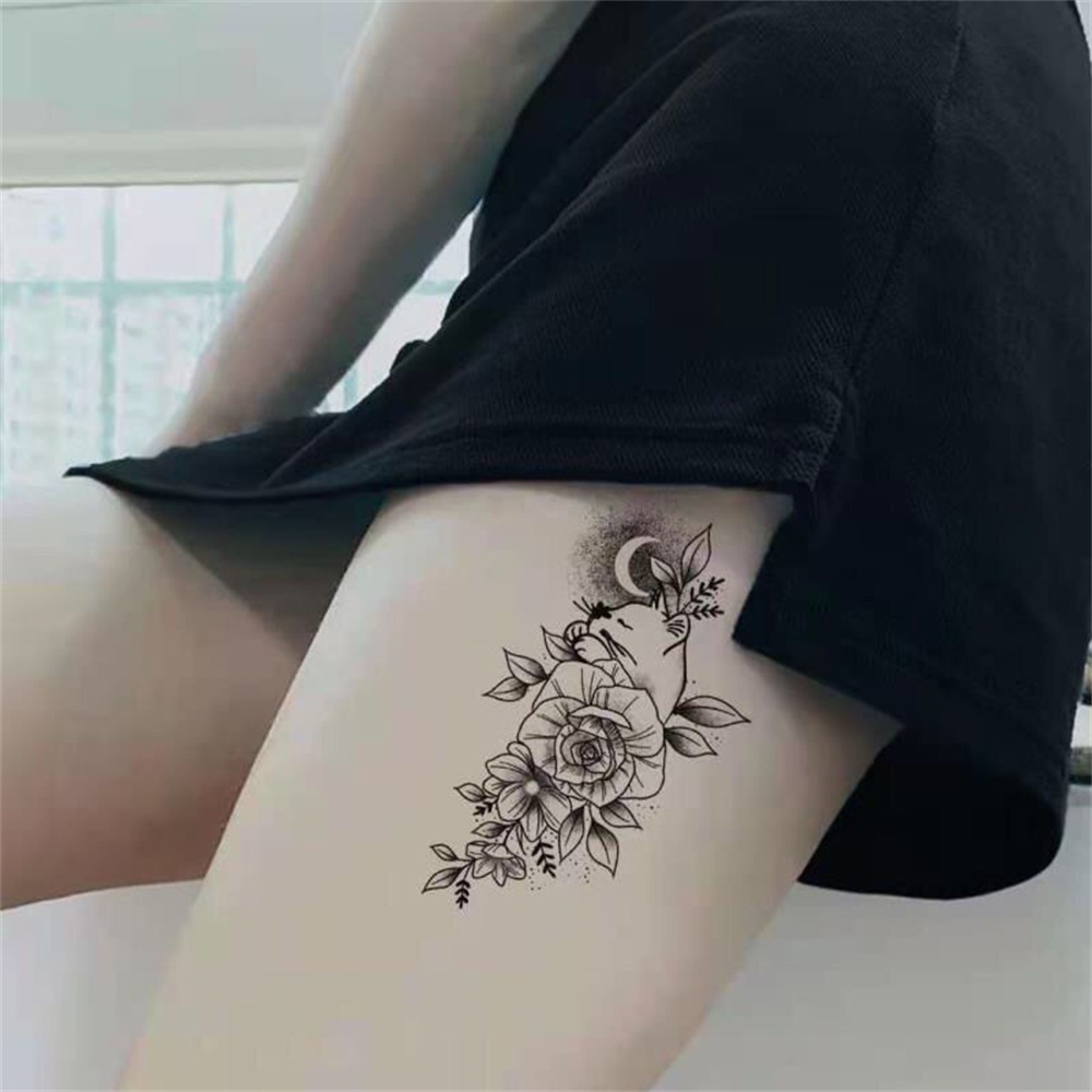 Set 30 Hình Xăm Dán Tạm Thời Hình Hoa Hồng Đen