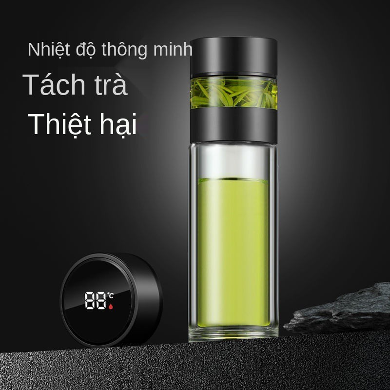 【miễn phí chổi quét cốc】 thủy tinh đôi Nhiệt độ thông minh cốc đong nam nữ, tách nước pha trà, tặng phẩm cao cấp