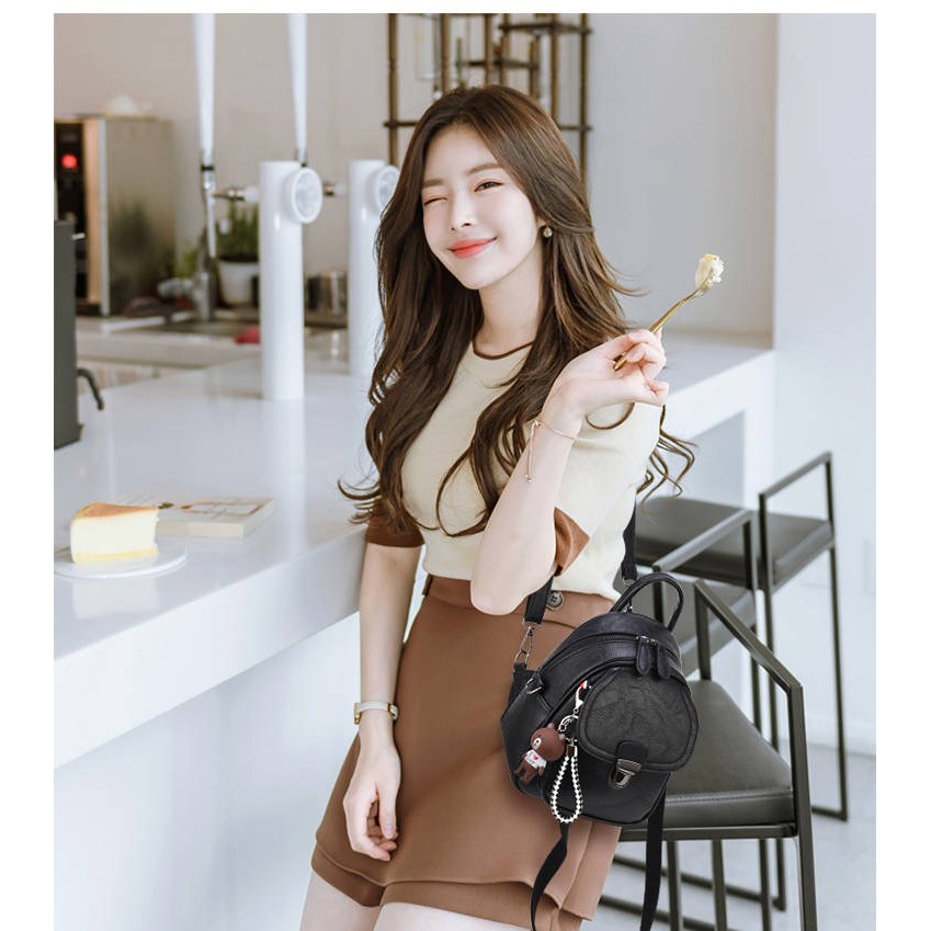 Ba Lô Nữ Kèm Gấu Khóa Cài