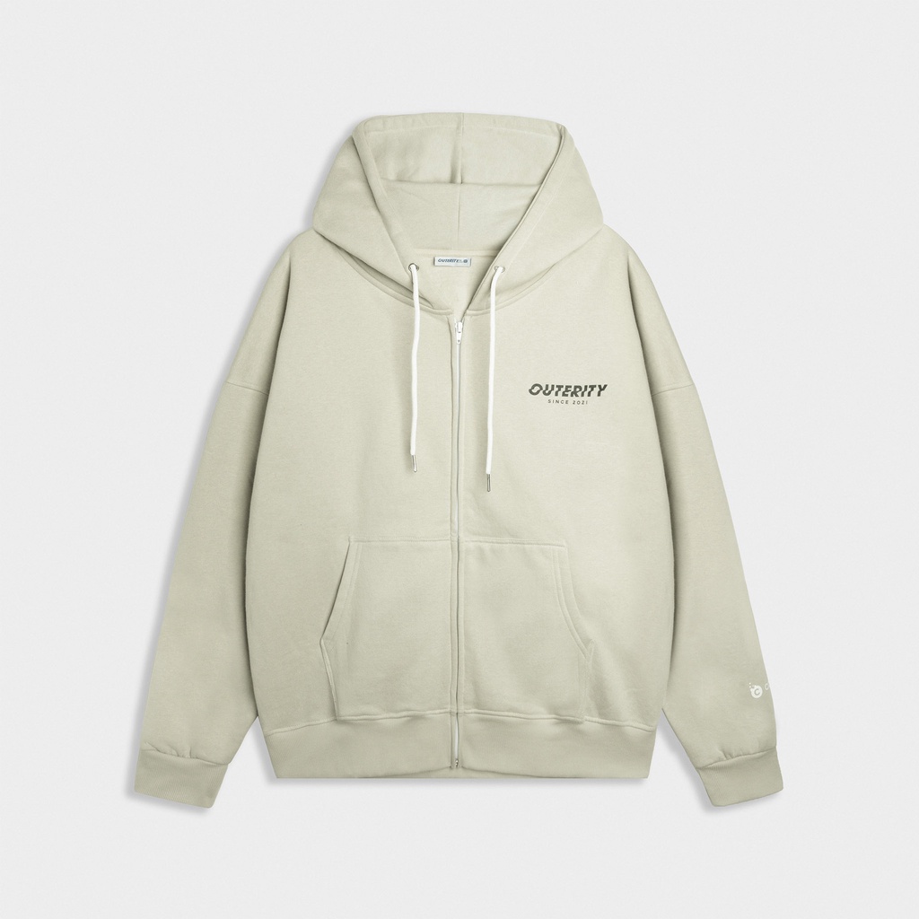 Áo Khoác Hoodie Zip Outerity Mini Signature/ Màu xám kem / Nỉ Bông ORP408