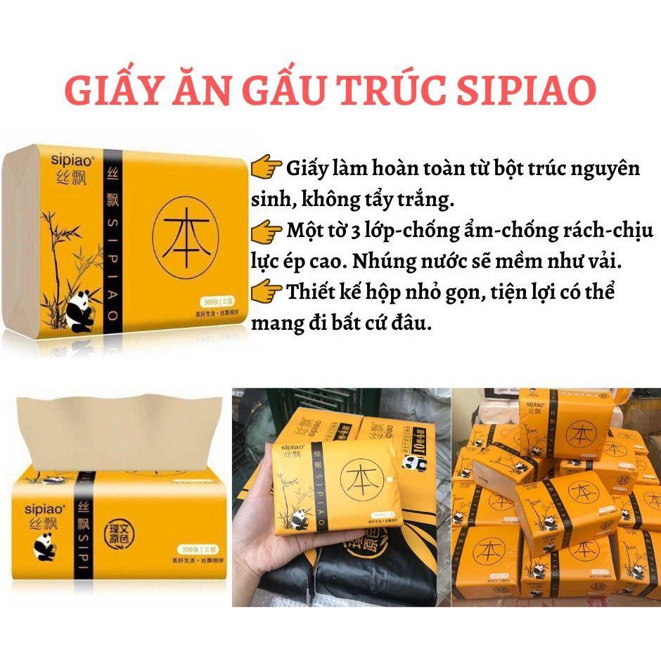 Giấy Ăn Gấu Trúc Sipiao 1 gói 300 tờ KHÔNG CHẤT TẨY KHÔNG MÙI