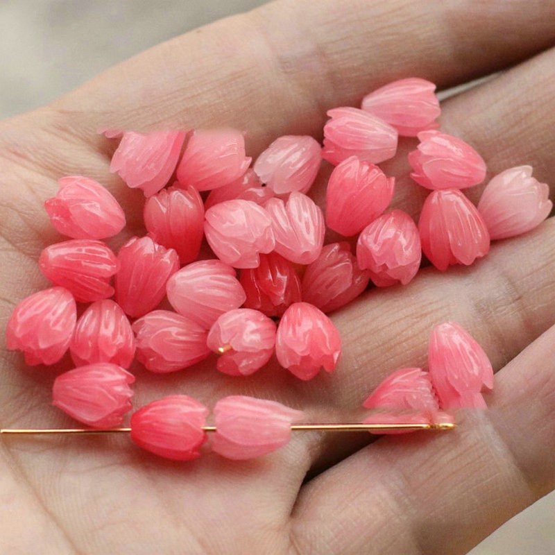 1 hoa tulip 7*9mm chất liệu bột đá ép nguyen liệu làm trâm làm trang sức cổ trang