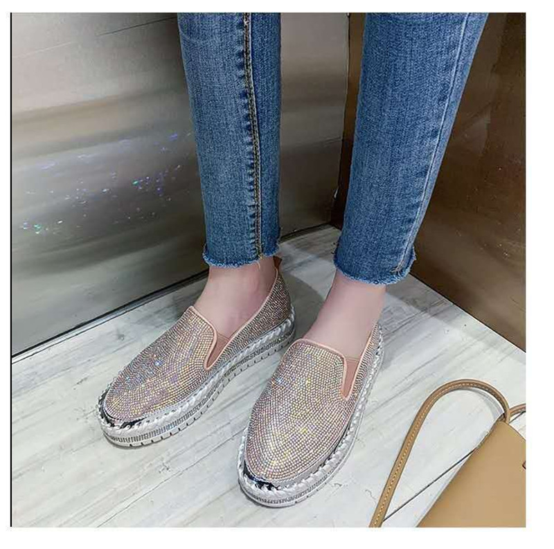 New One-foot Thick-soled Lazy Casual Rhinestone Korean All-match Flats