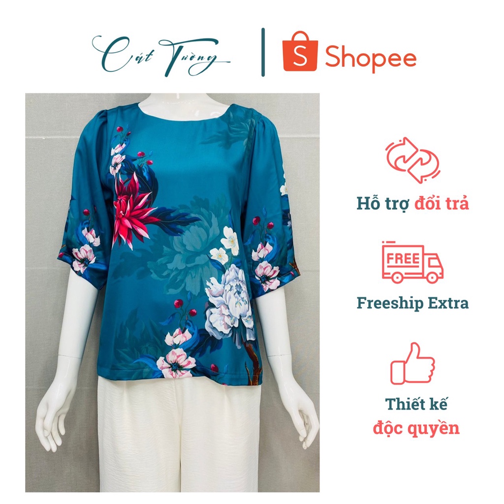 Set bộ trung niên - Áo kiểu , Quần ống rộng cao cấp , trẻ trung , lịch sự - Thời trang Bigsize Cát Tường