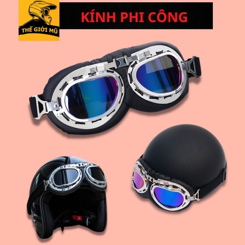 Kính Phi Công Gắn Mũ Bảo Hiểm Napoli 1/2, 3/4 - Chống tia UV Kính Bảy Màu