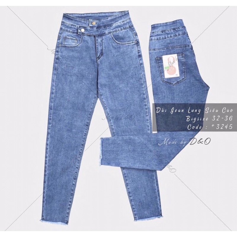 (Bigsize 32-36) Quần dài jean xanh nhạt nút chéo, lưng cao qua rốn