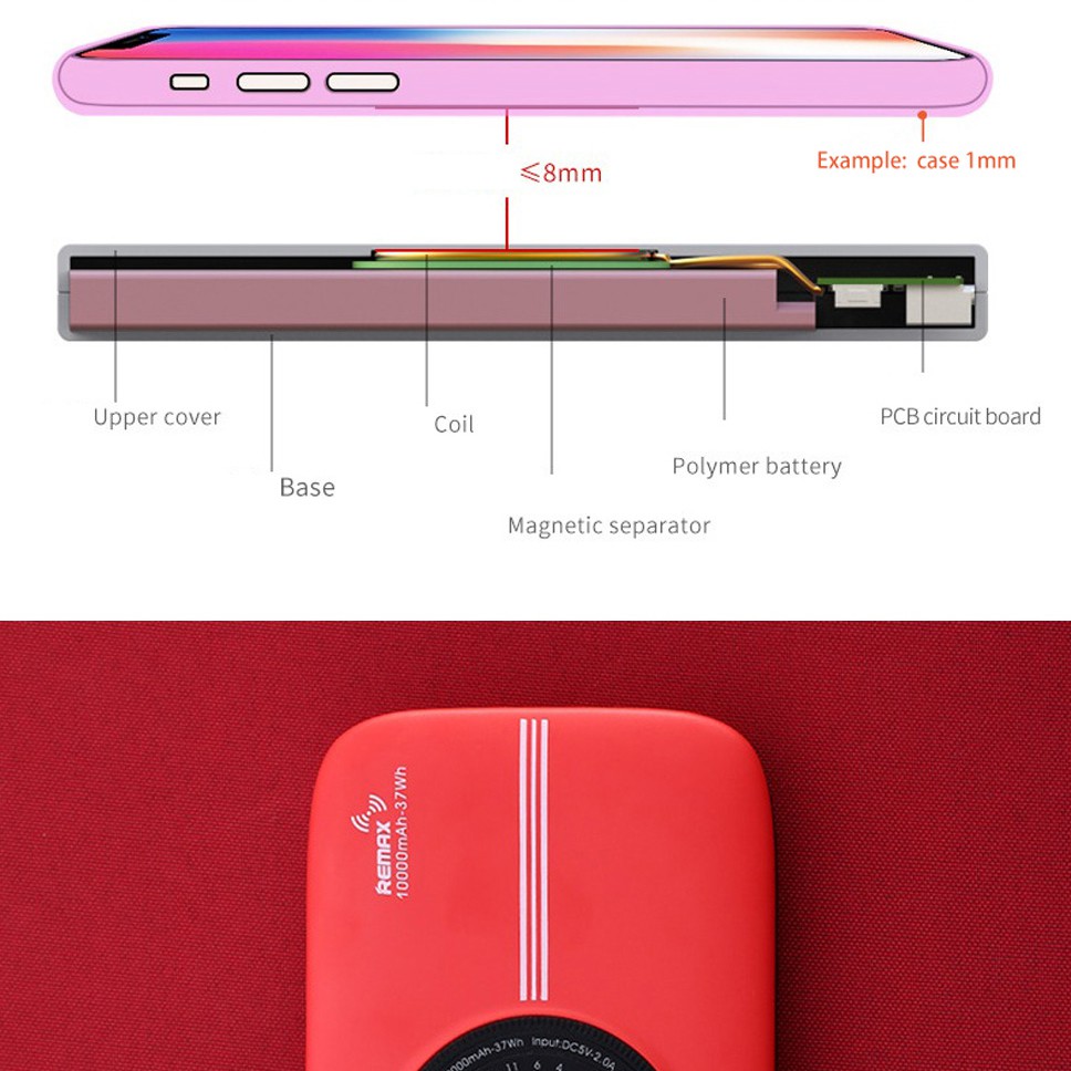 Pin dự phòng kiêm sạc không dây Remax RPP-91 10000mAh - Chính hãng - BH 1 đổi 1