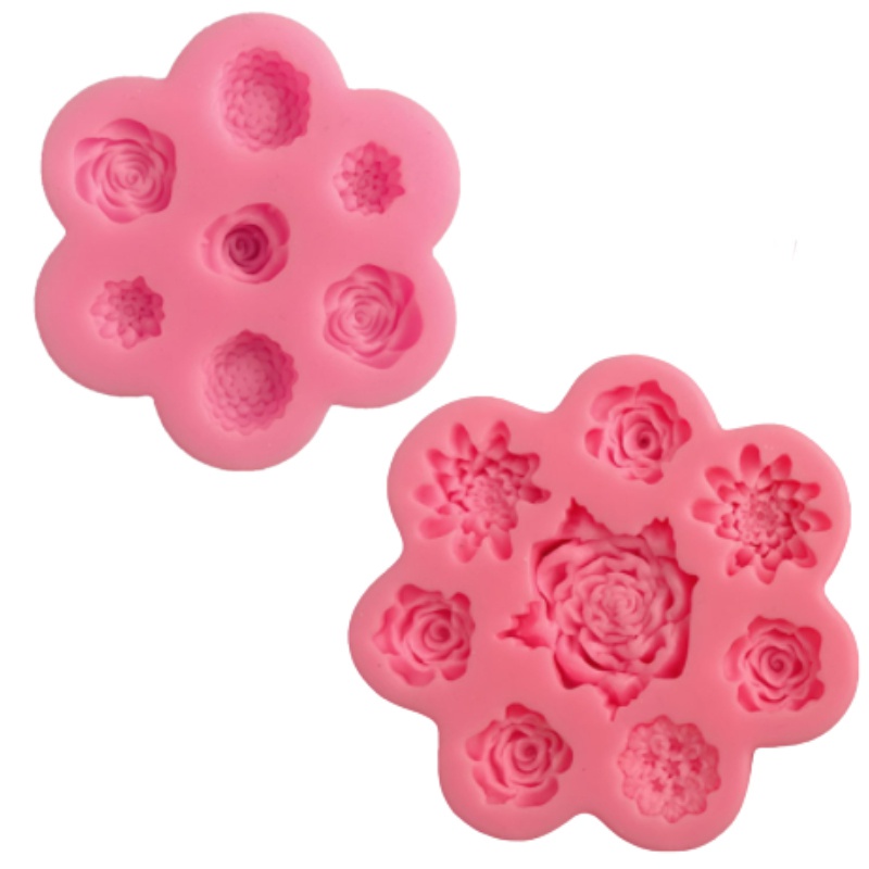 Khuôn Silicone Nhấn Bánh Hình Hoa Hồng &amp; Mẫu Đơn