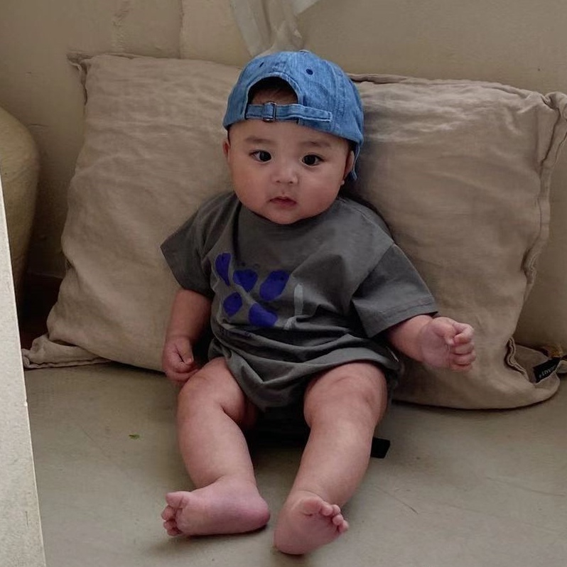 Bộ Áo Liền Quần Tay Ngắn Chất Liệu Cotton In Họa Tiết Quả Mọng Xanh Dương Cho Bé 0-2 Tuổi