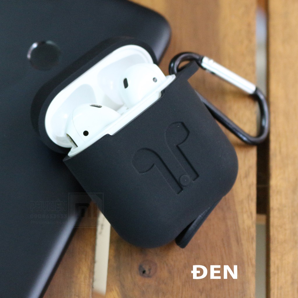 Túi Silicon Cho tai nghe AirPods kèm móc - Đen