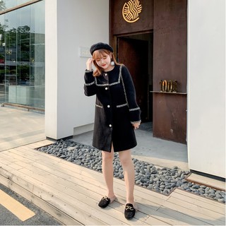 Áo khoác dáng dài cổ tròn viền nhũ - akbeo015