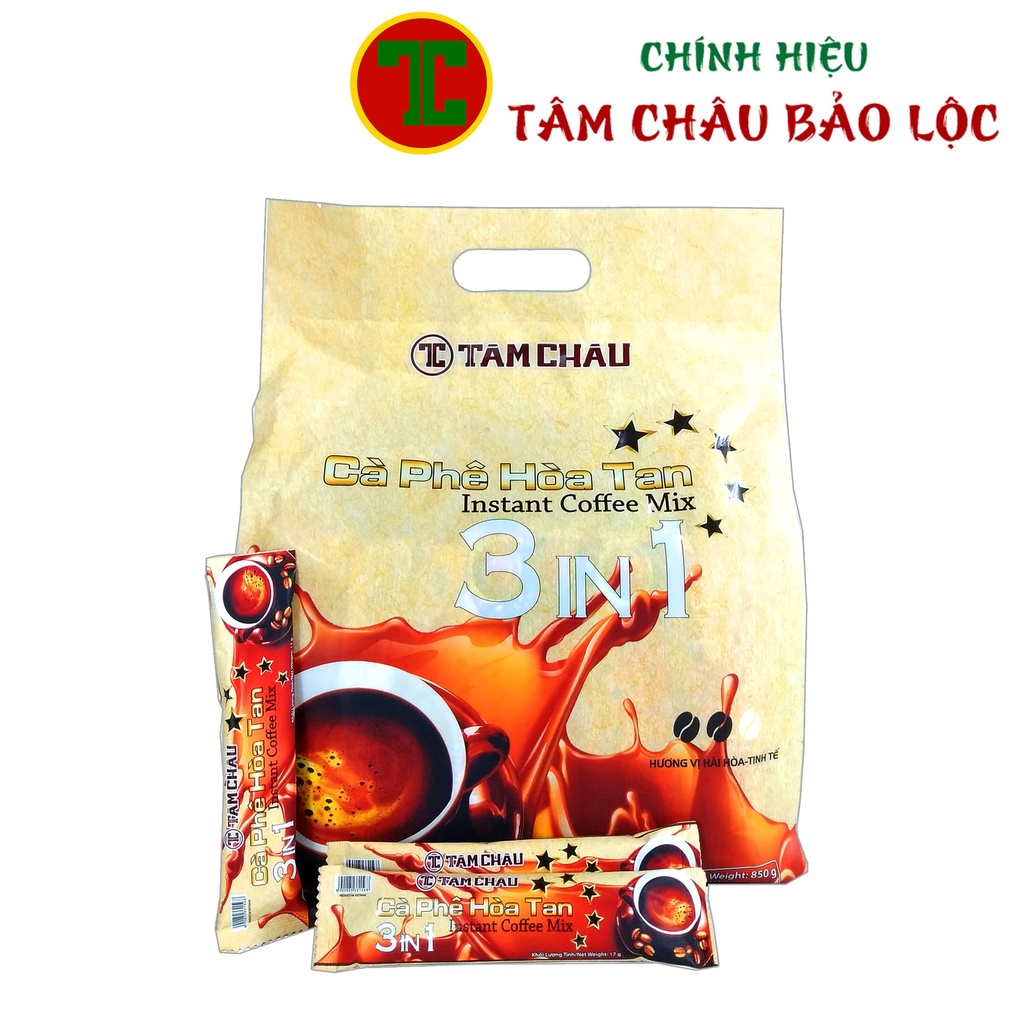 Cà Phê Hòa Tan 3 in 1 850G (50 Thanh x 1.7G) - Chính hiệu TÂM CHÂU BẢO LỘC