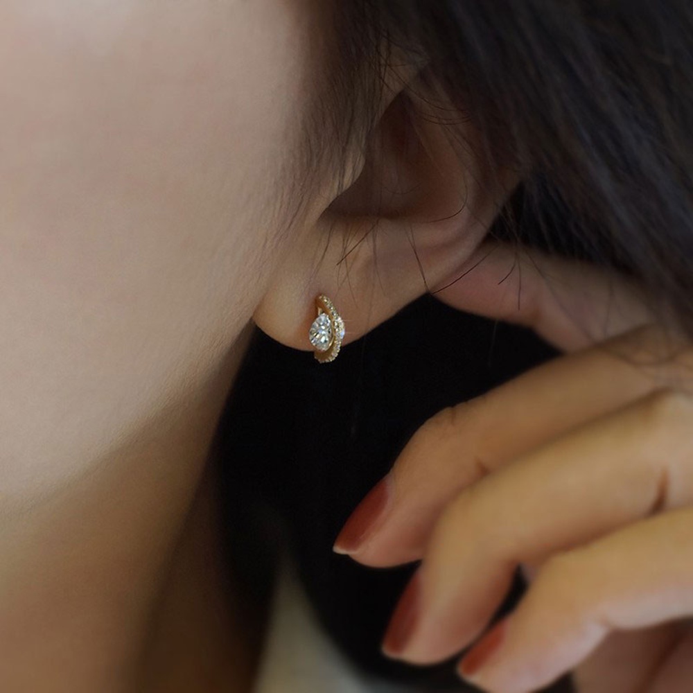 Bông Tai Mạ Vàng / Bạc 925 Đính Đá Zircon Đơn Giản Thời Trang Hàn Quốc Cho Nữ