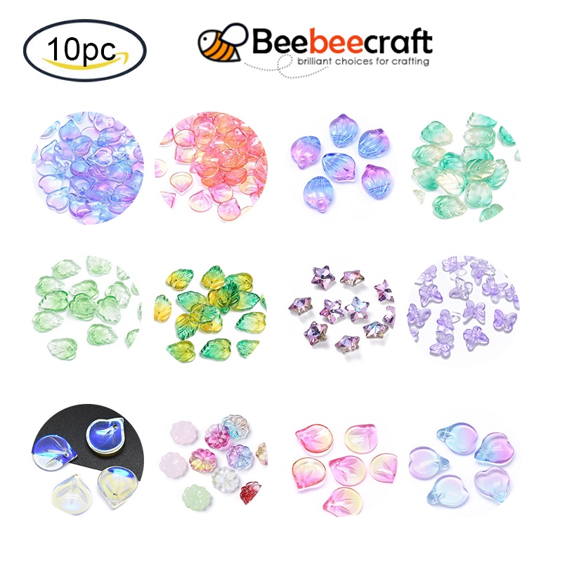 Set 10 Mặt Dây Chuyền Bằng Thủy Tinh Mạ Điện Nhiều Màu Sắc Dùng Làm Trang Sức