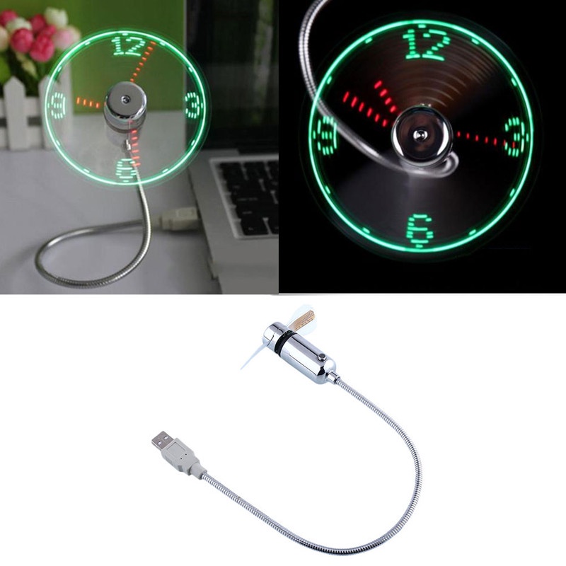 Quạt Làm Mát Mini Sạc Cổng USB Có Đèn LED Hiển Thị Đồng Hồ Cho PC Notebook Laptop
