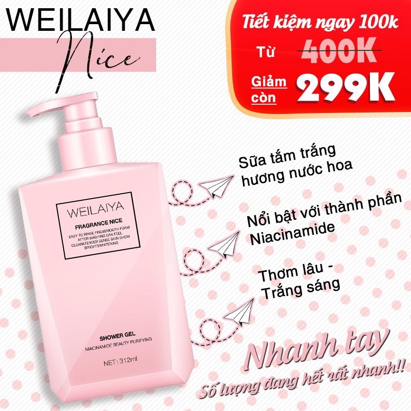 Sữa tắm Weilaya trắng da tắm là trắng. Tặng kèm 1 set gội xả mini ❤️❤️❤️