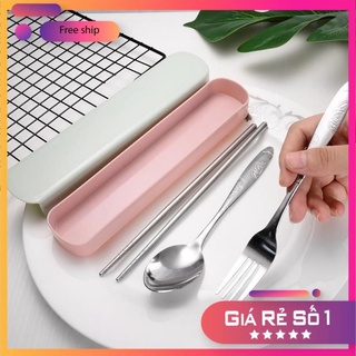 Bộ Muỗng Đũa Nĩa Thìa Inox 304 Cho Dân Văn Phòng, Sinh Viên, Đi Picnic Dã Ngoại Có Hộp
