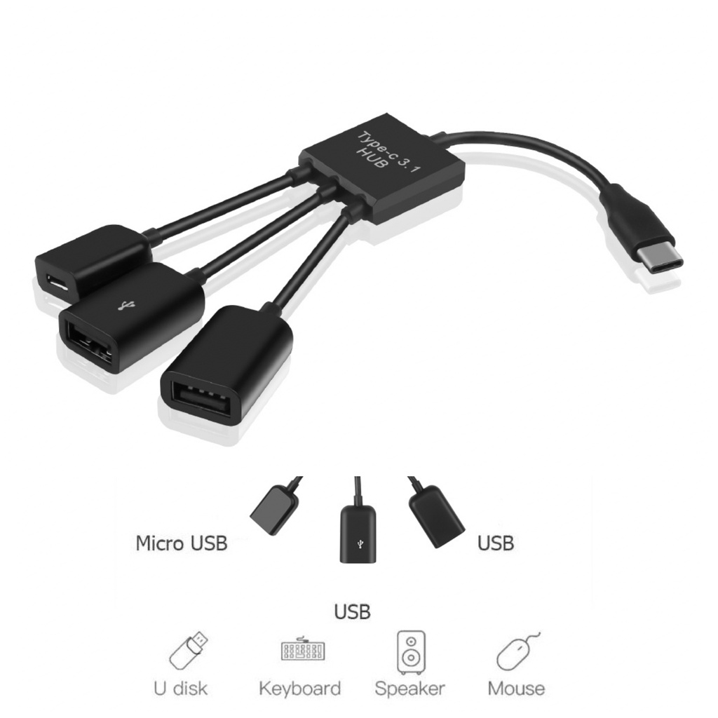 Cáp OTG USB Type C 1 ra 2 đầu USB, 1 đầu micro USB chất lượng cao,kết nối chuột, phím, thiết bị,...