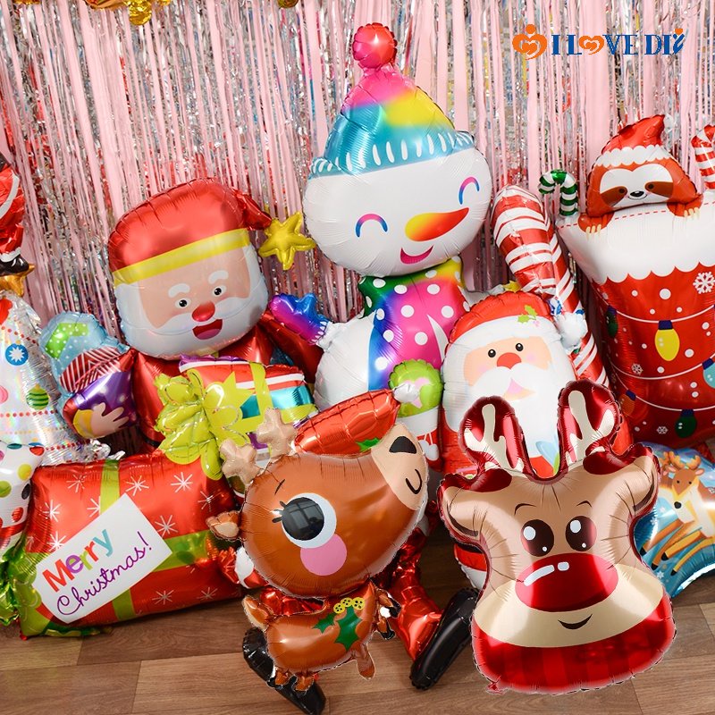Bong Bóng Bằng Màng Nhôm Hình Ông Già Noel / Người Tuyết / Tuần Lộc Hoạt Hình Nhiều Kiểu Dùng Trang Trí Giáng Sinh / Lễ