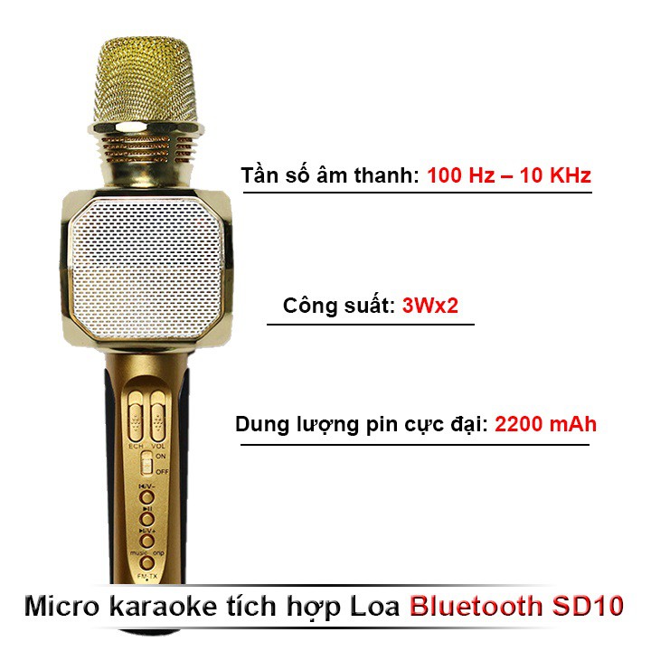 MICRO Karaoke bluetooth micro Không Dây SD10  FREESHIP  mic Đa Năng chỉnh giọng tích hợp loa - hàng chính hãng