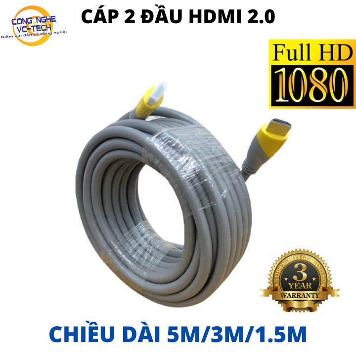 Cáp 2 đầu HDMI 2.0 ARIGATO(19+1) dài 5m/3m/1.5m-CHẤT LƯỢNG TUYỆT ĐỐI-ĐẠT CHUẨN FULL HD1080-BẢO HÀNH 3 NĂM