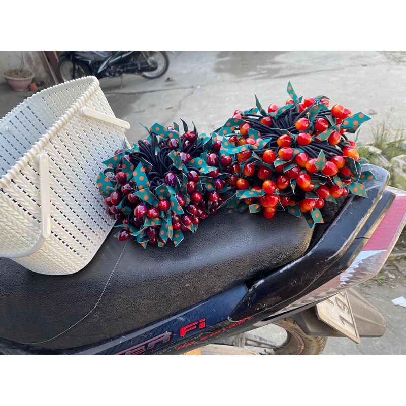 Dây buộc tóc hình quả Cherry viền chấm bi tiểu thư 🍒