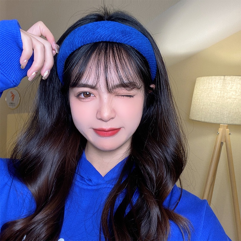 Băng Đô Cài Tóc Bản Rộng Màu Xanh Dương Phong Cách Vintage Đơn Giản Cho Nữ