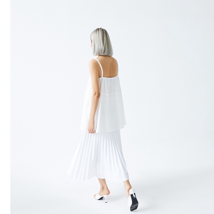 DOTTIE - Áo hai dây ngắn dáng xòe nữ trắng T0464